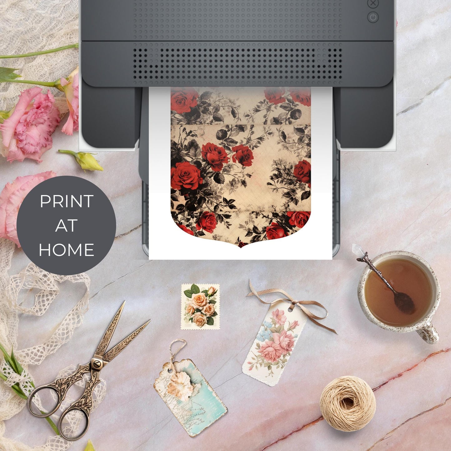 Red and Black Floral Junk Journal Folio Pocket 12 Pieces