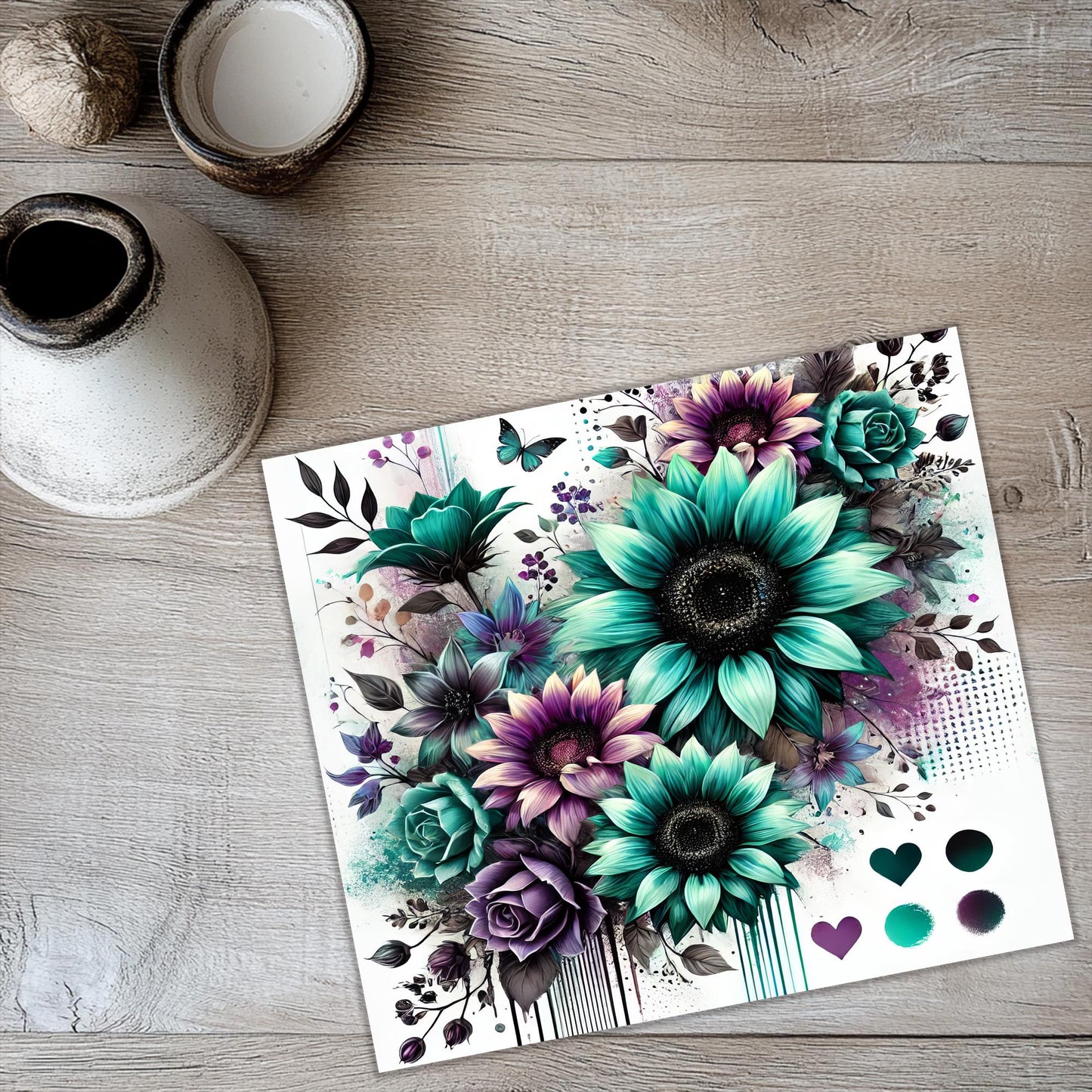 Teal and Purple Sunflower 20oz Tumbler Wrap