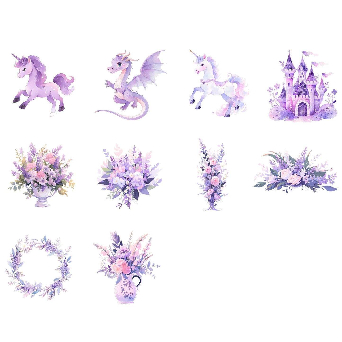 Watercolor Purple Fairytale Princess Clipart