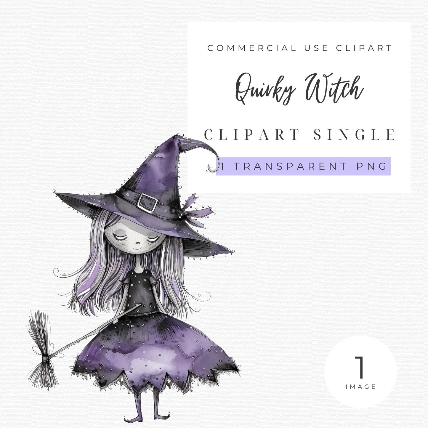 Watercolor Quirky Witch Clipart