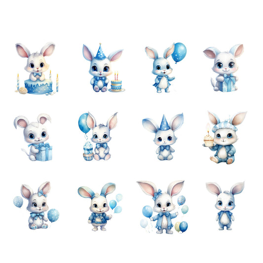 Watercolor Blue Birthday Bunny Clipart