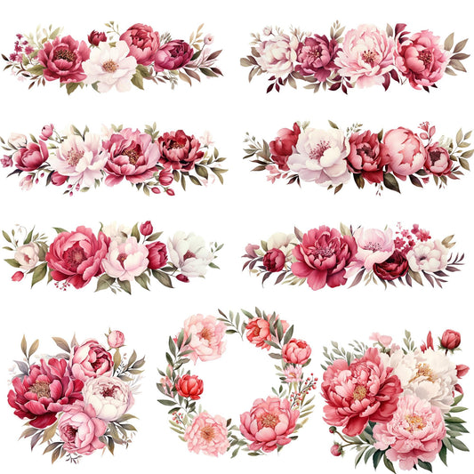 Red, White, and Blush Peony Clipart