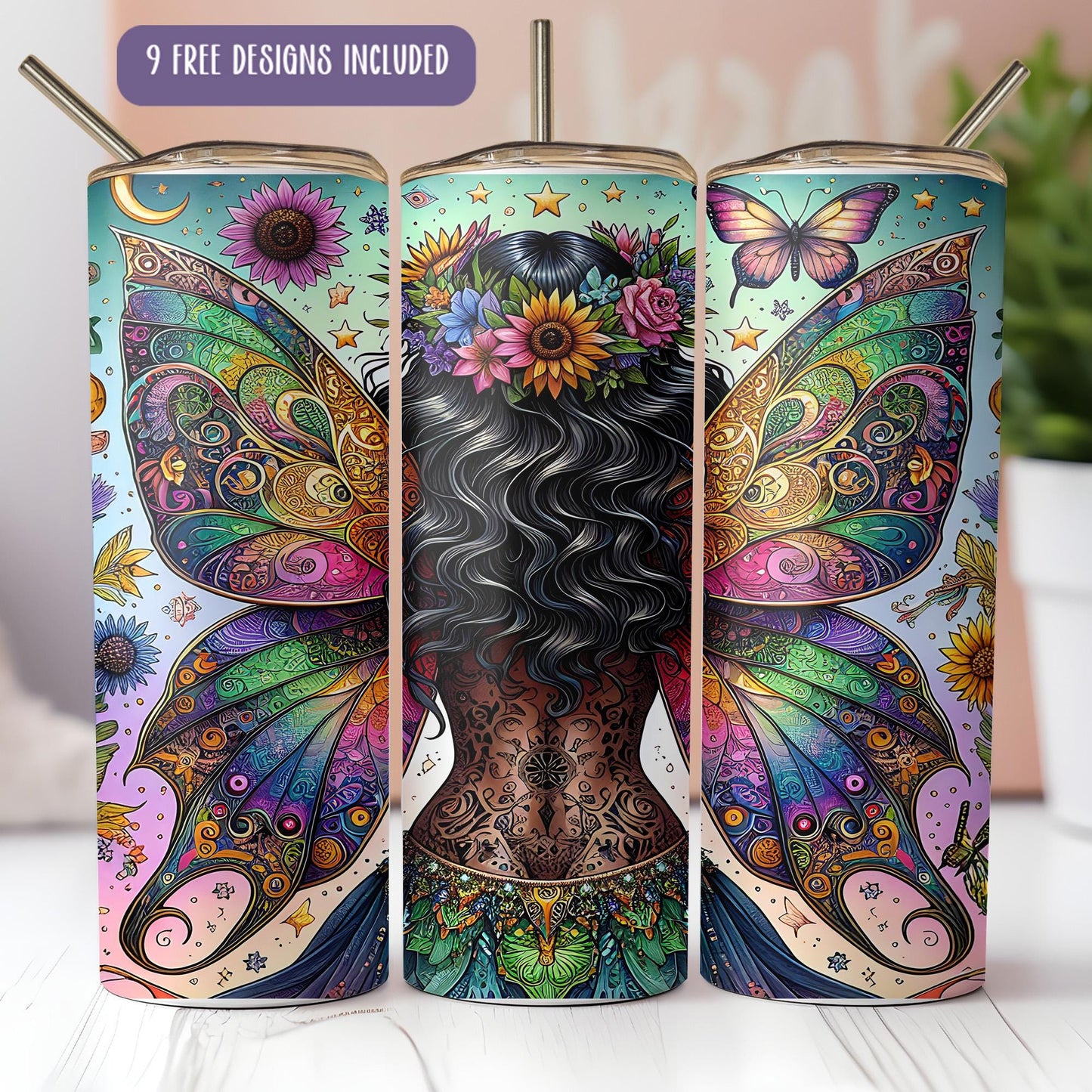a set of three colorful tins with a picture of a woman's face