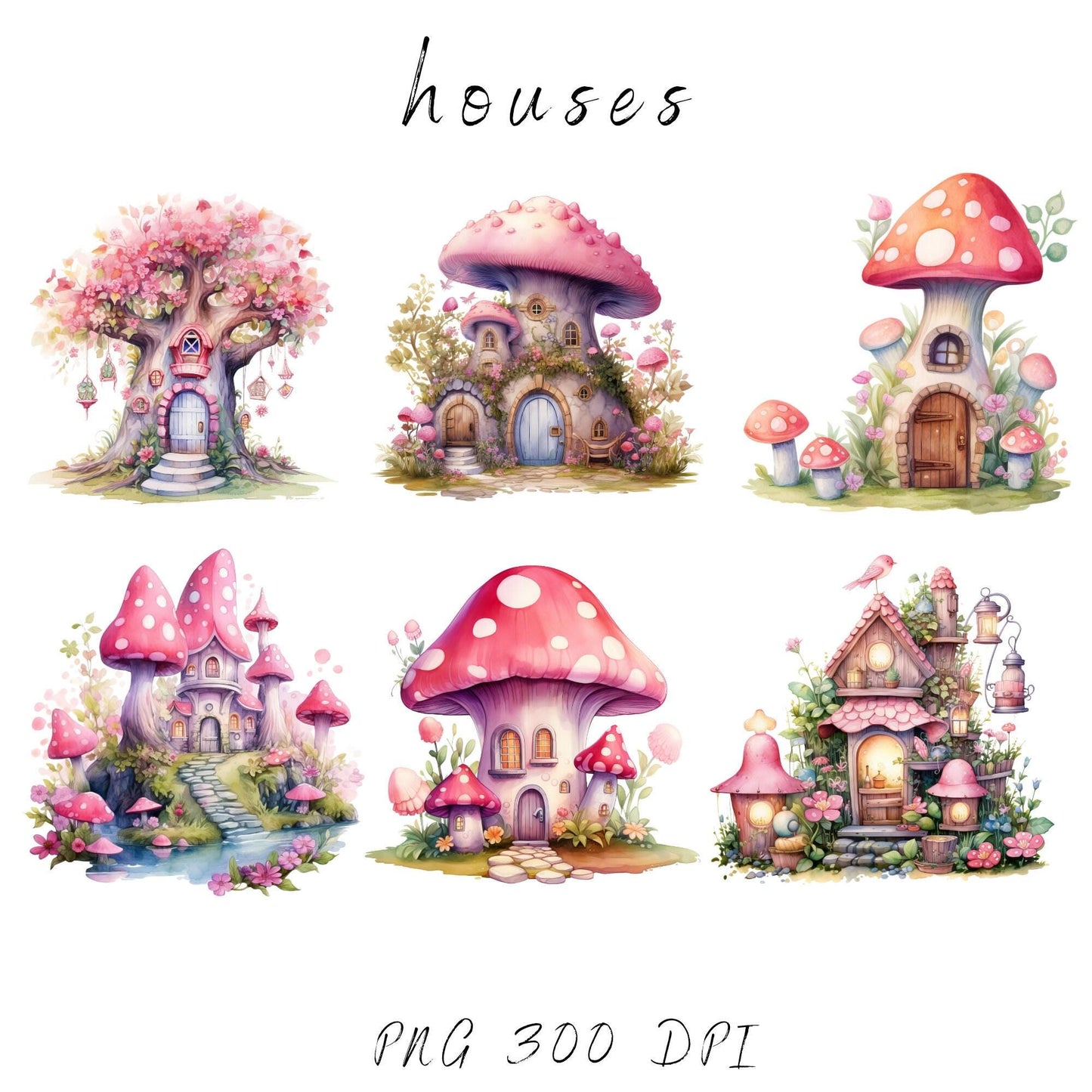 Watercolor Fairy Garden Clipart