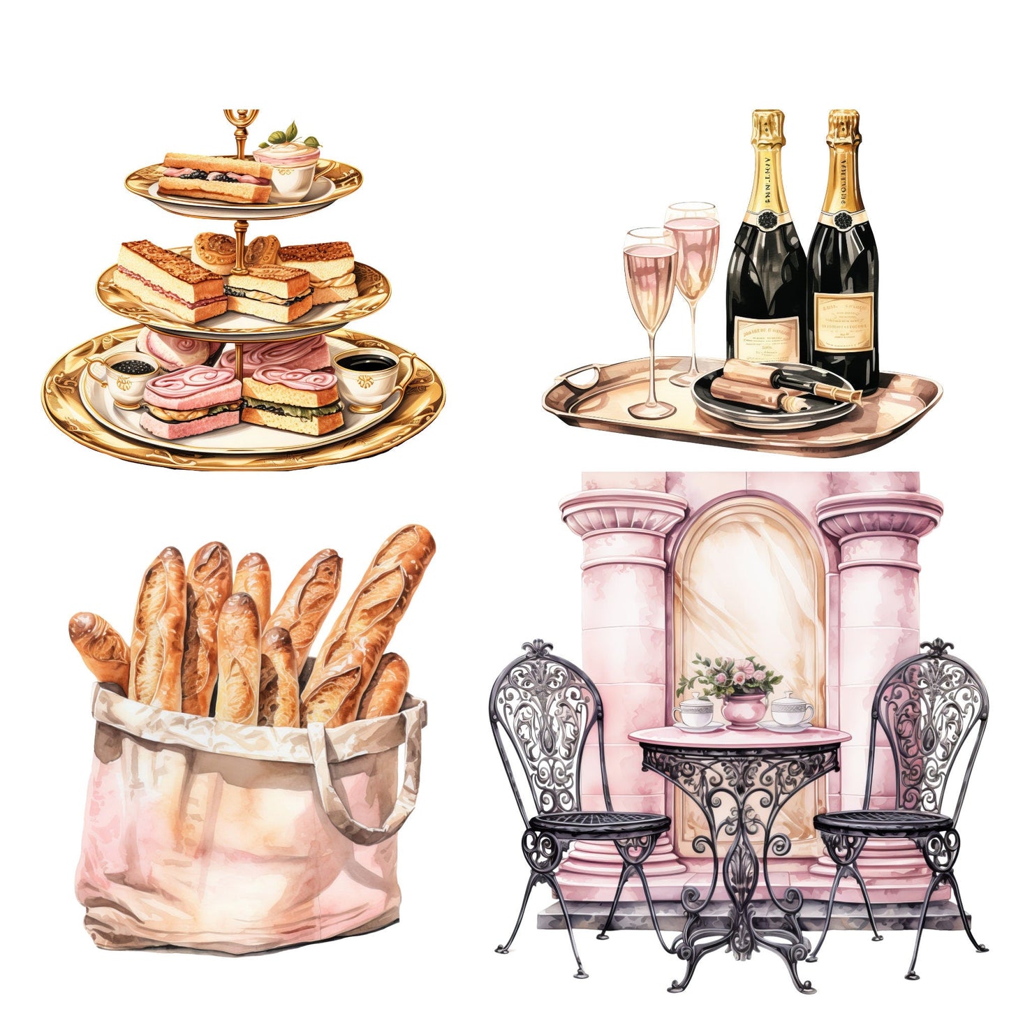 Watercolor J'adore Paris Clipart