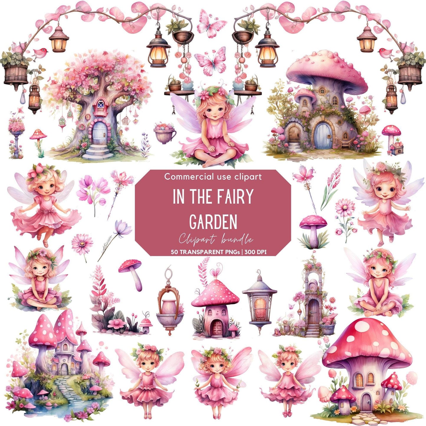 Watercolor Fairy Garden Clipart