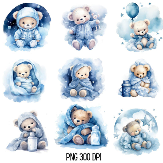 Blue Sleeping Teddy Bear Clipart