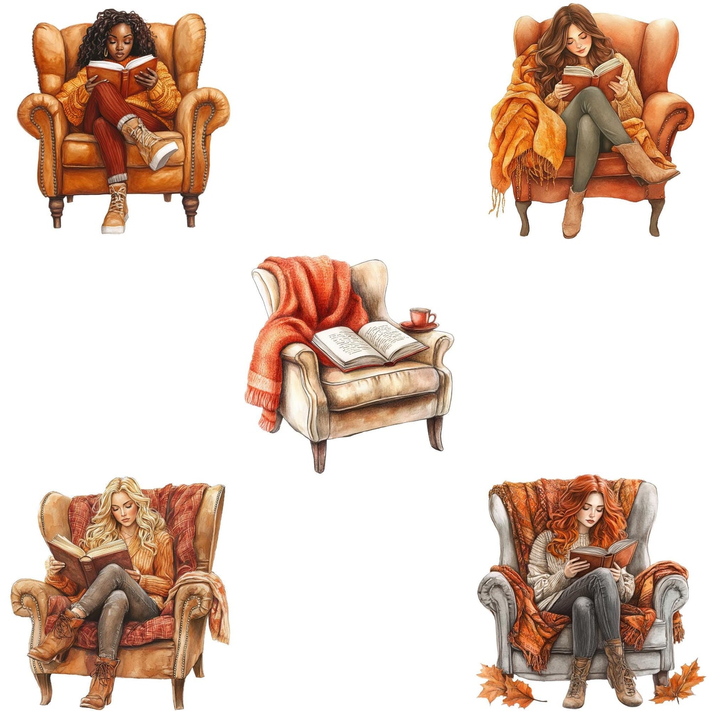 Watercolor Fall Bookish Clipart