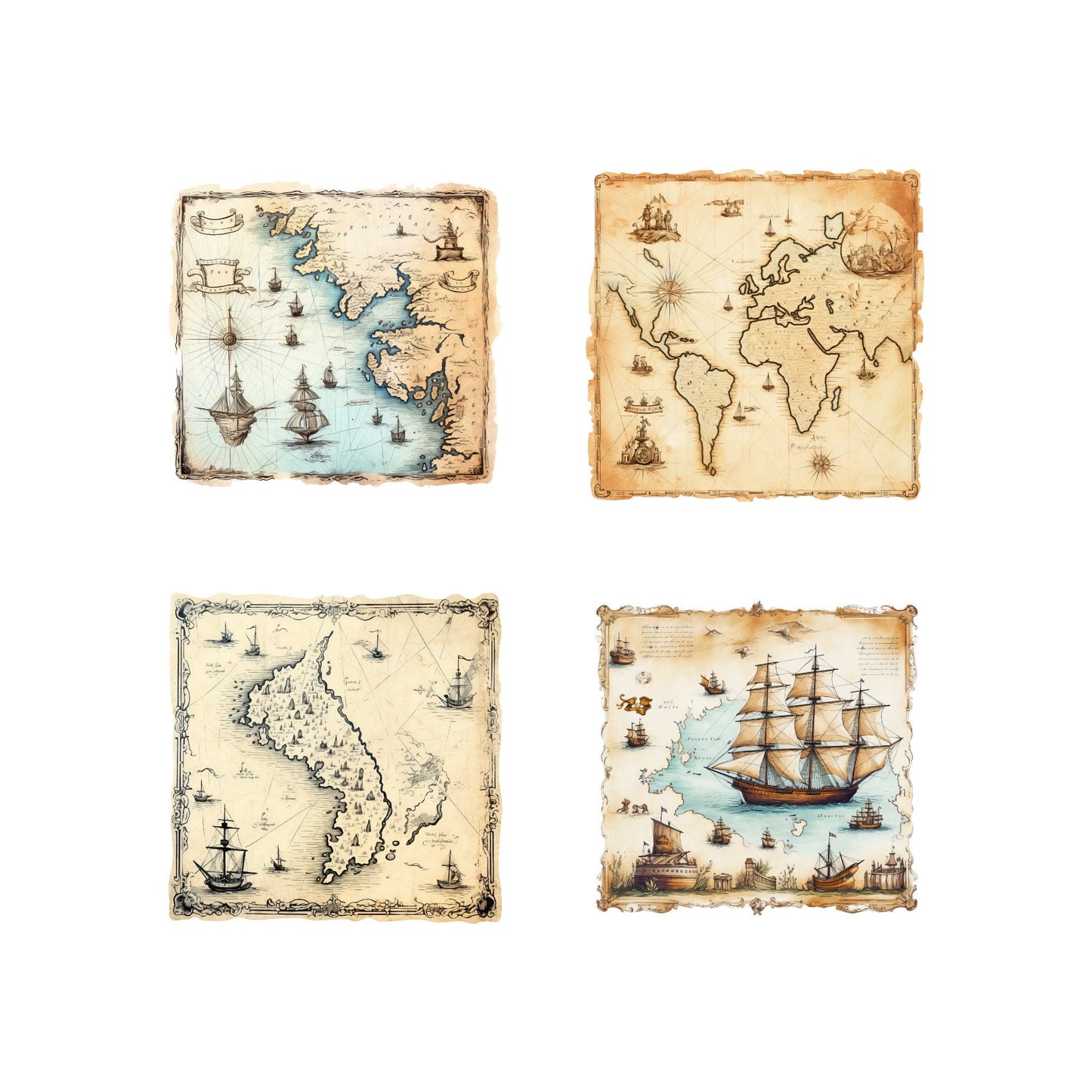 Vintage Maps Clipart Pack