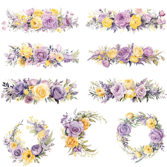 Pastel Purple and Yellow Wedding Flowers Clipart