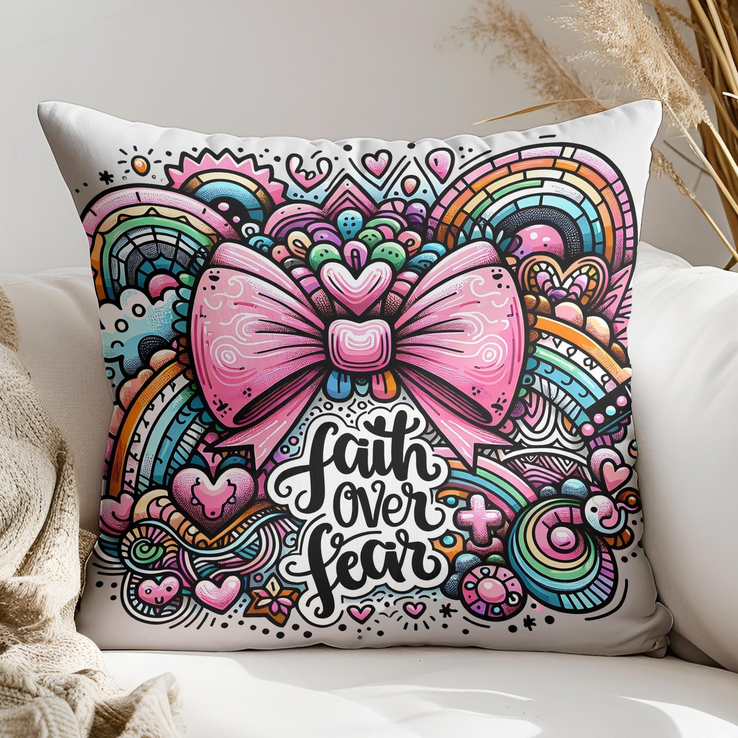 Lazo rosa con fe sobre el miedo, PNG