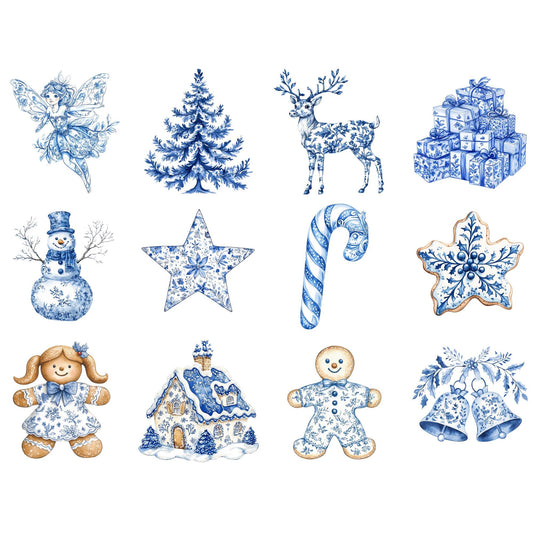 Christmas Blue Toile Clipart
