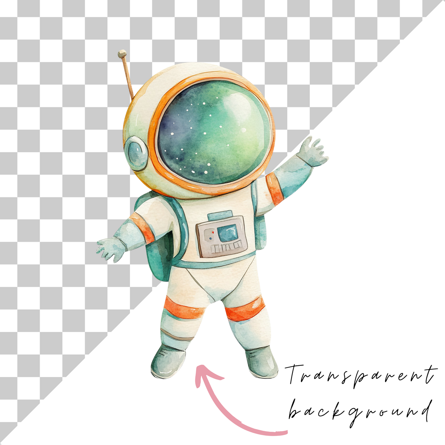 a watercolor drawing of an astronaut in a space suit