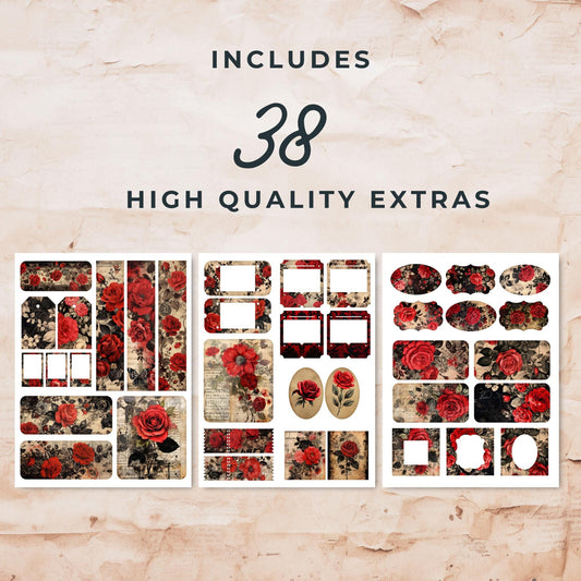 Red and Black Floral Junk Journal Ephemera