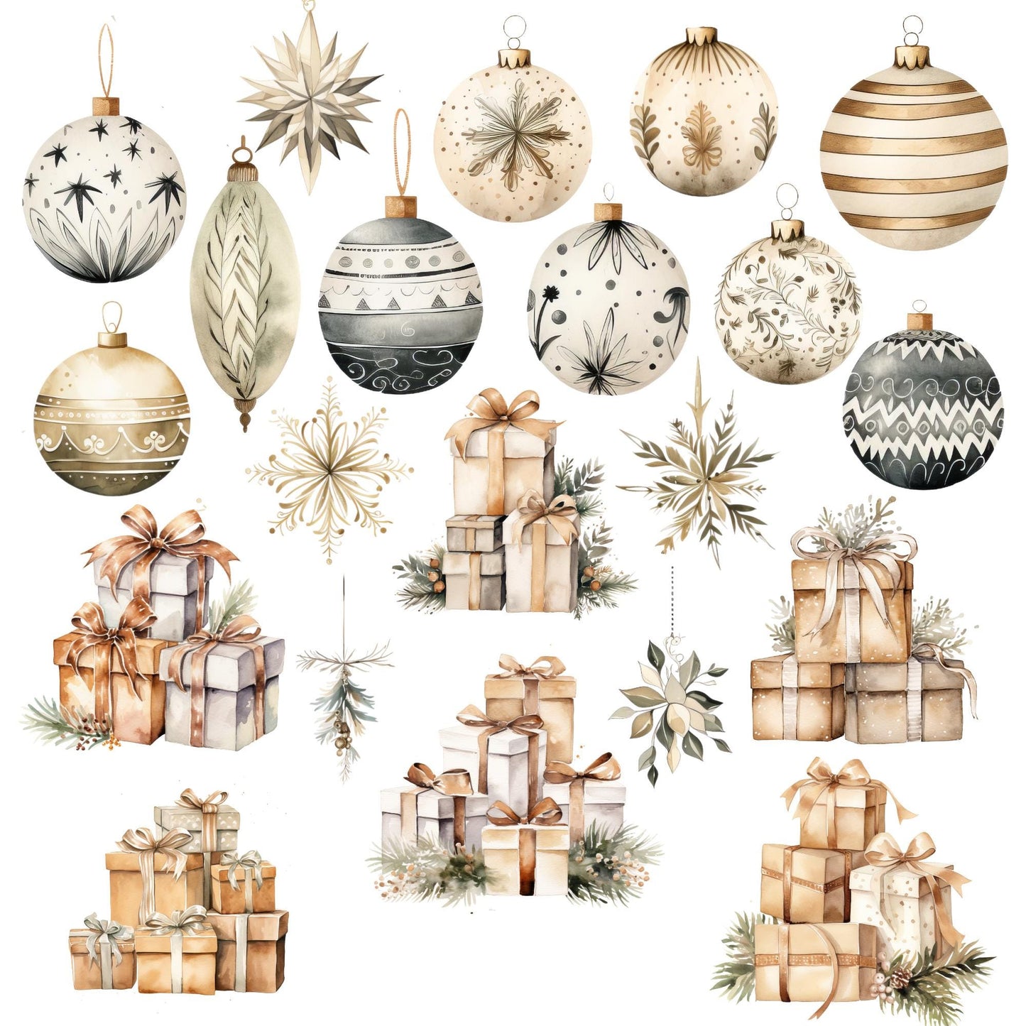 Watercolor Cosy Boho Christmas Clipart