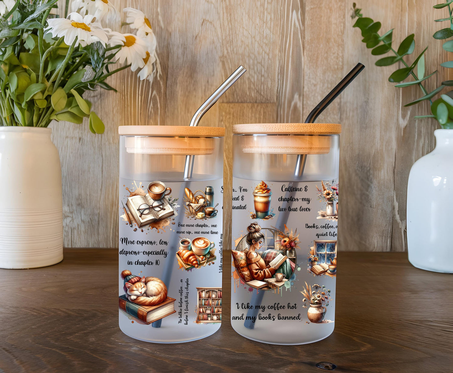 Book Lover 16oz Glass Can Wrap