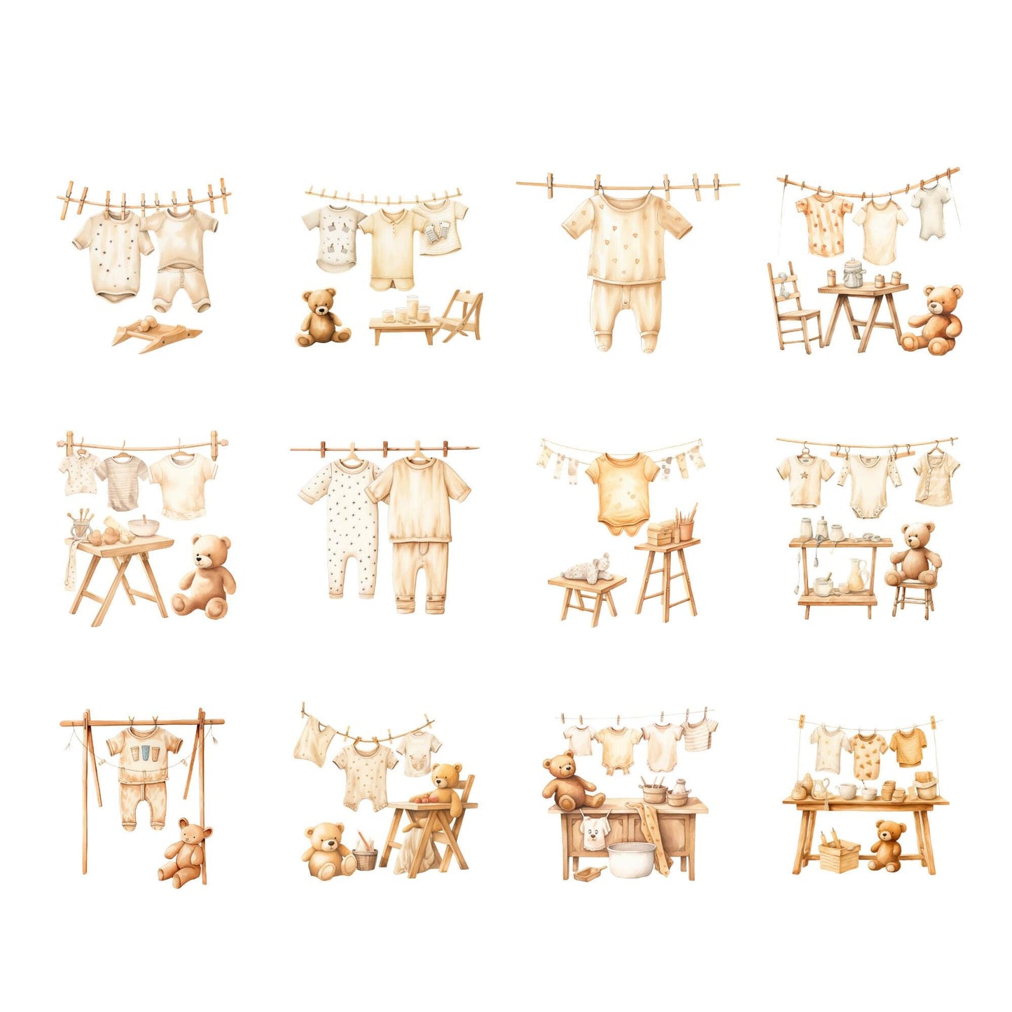 Watercolor Baby Clothes Line - Neutral