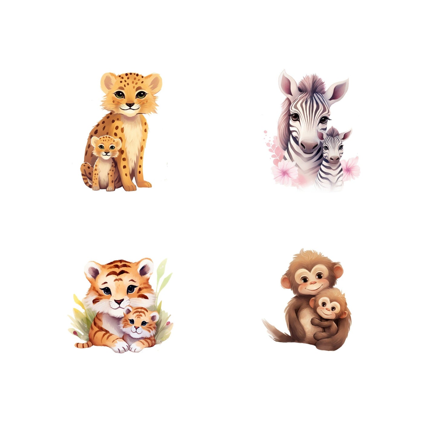 Watercolor Mother & Baby Safari Animals Clipart