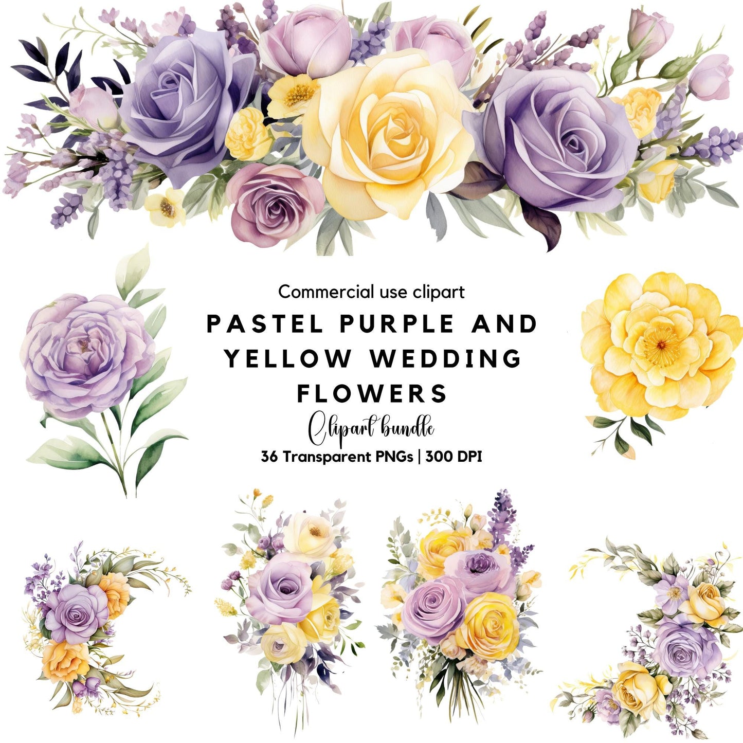 Pastel Purple and Yellow Wedding Flowers Clipart