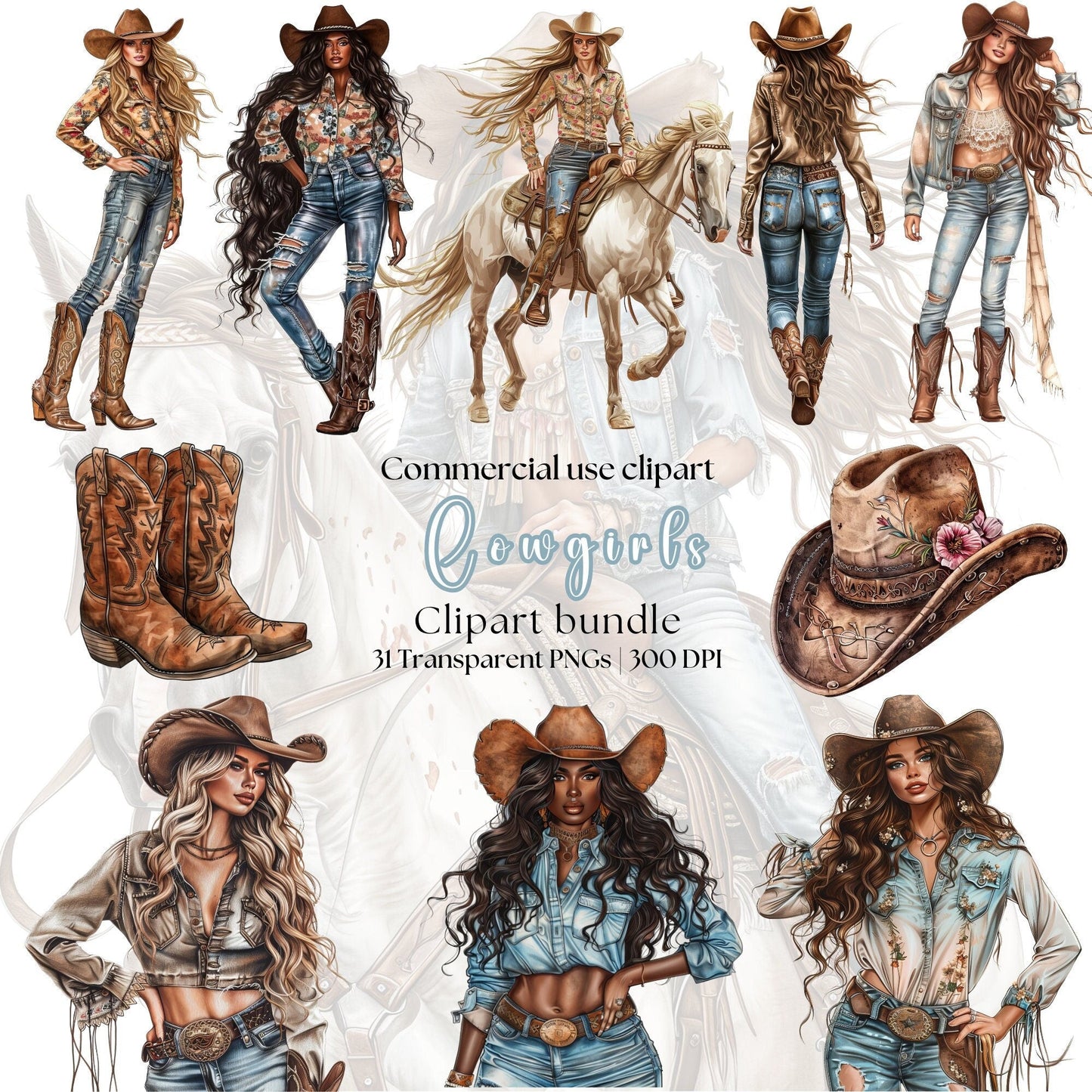 Watercolor Cowgirl Clipart