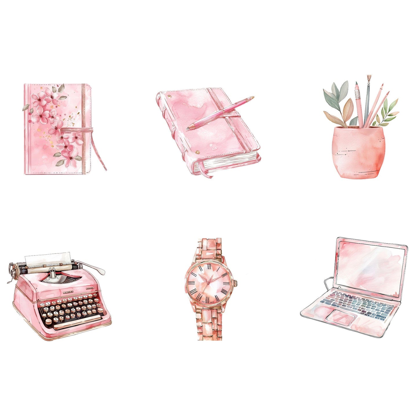 Watercolor Blush Pink Planner Chick Clipart