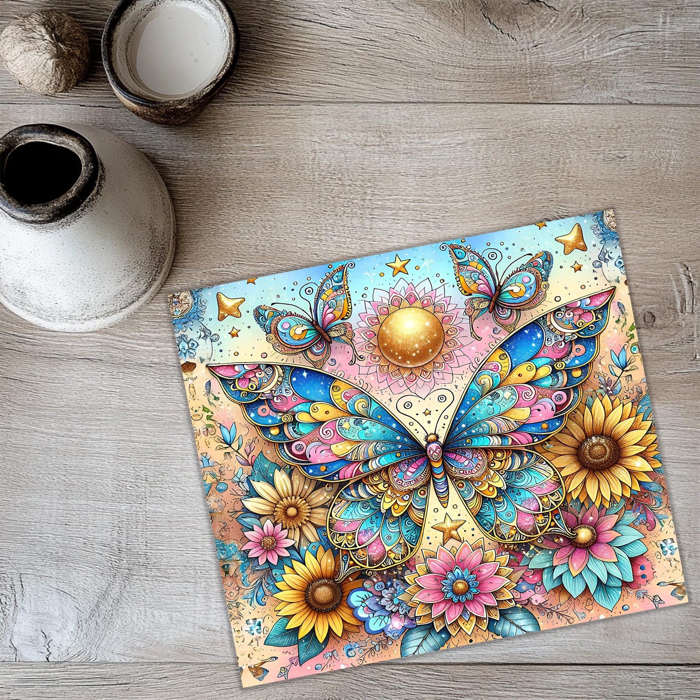 a painting of a butterfly on a table