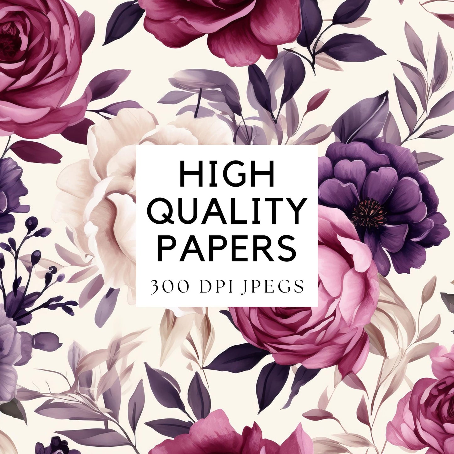 Watercolor Dark Pink and Purple Floral Digital Paper