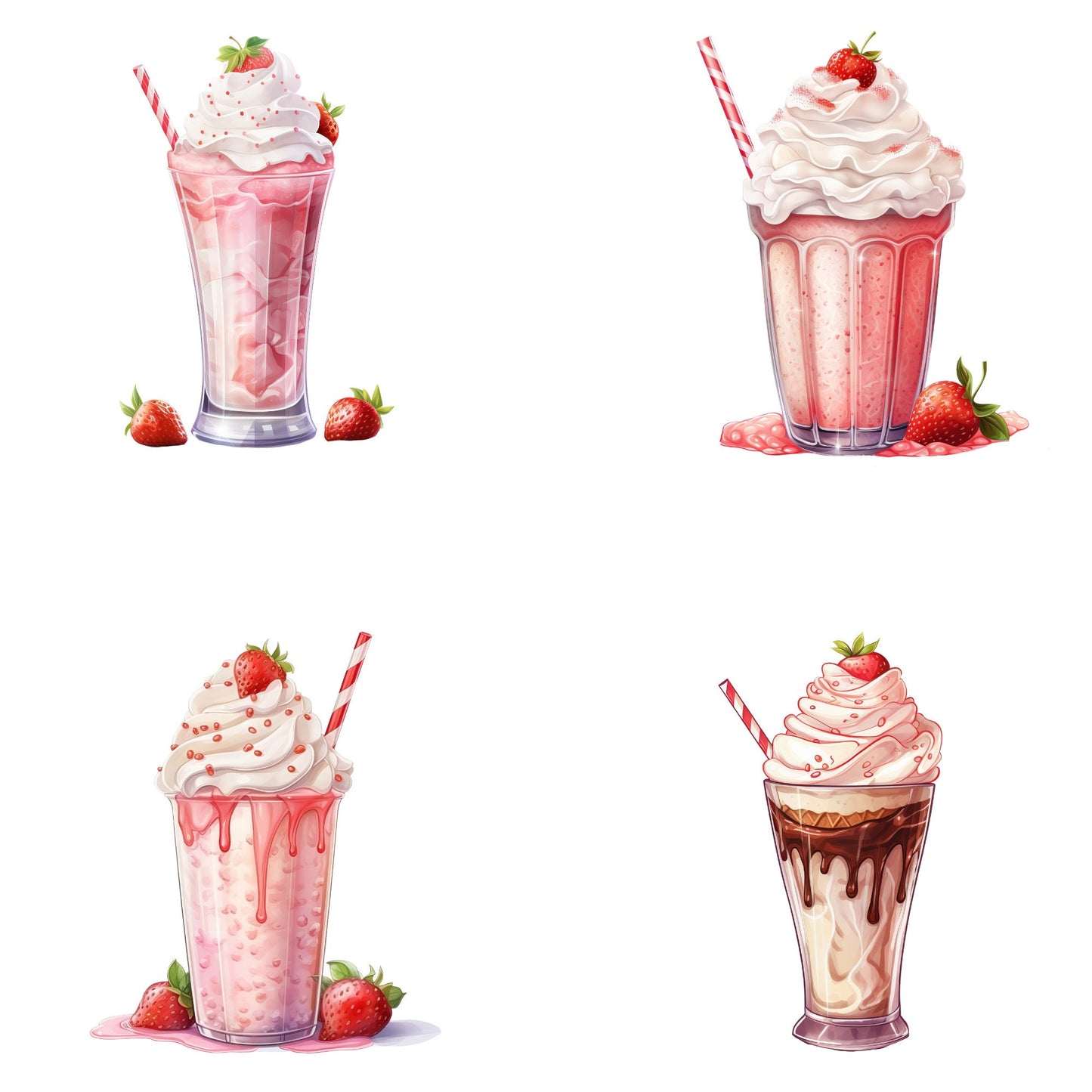 Watercolor Strawberry Milkshake Clipart