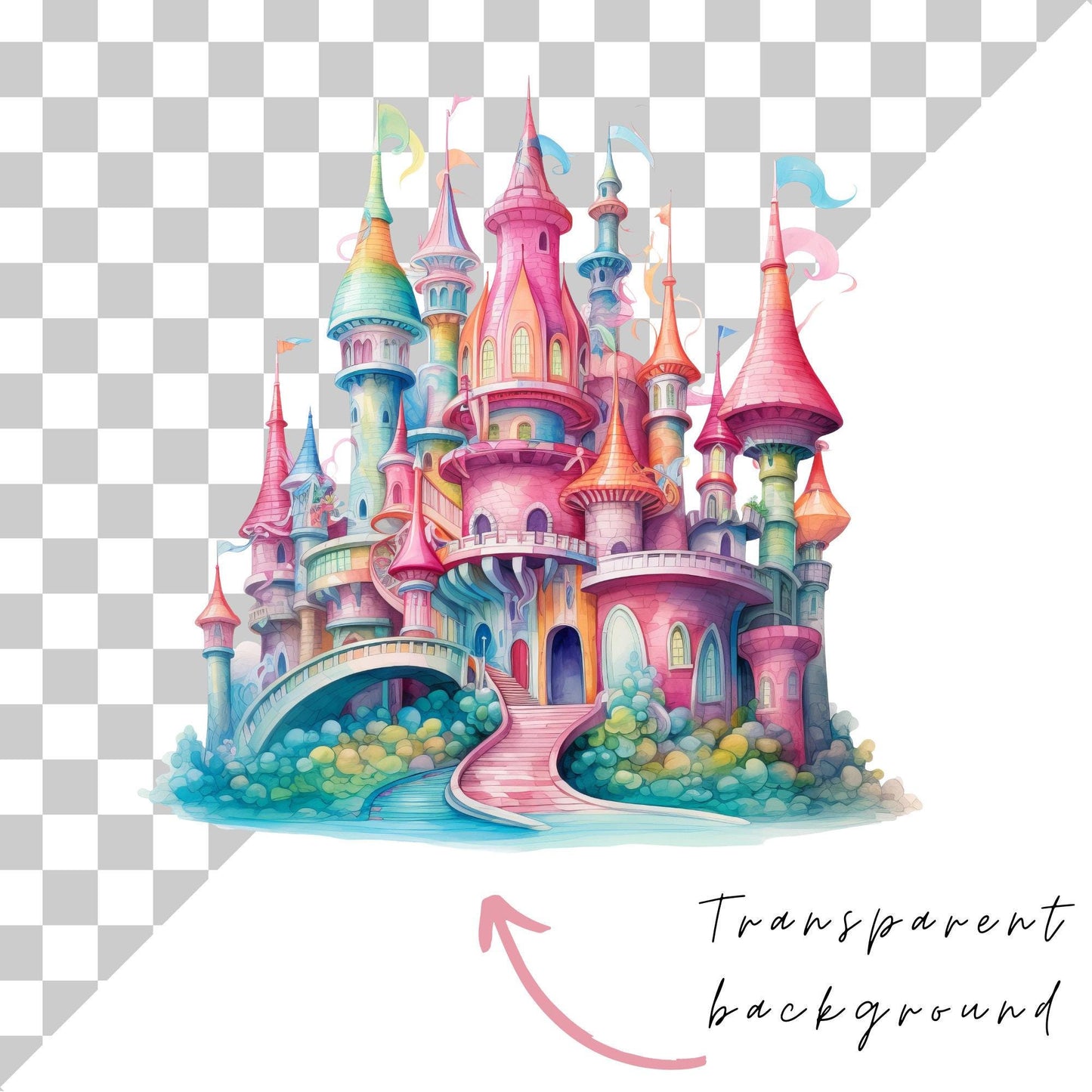 Watercolor Candyland Castle Clipart