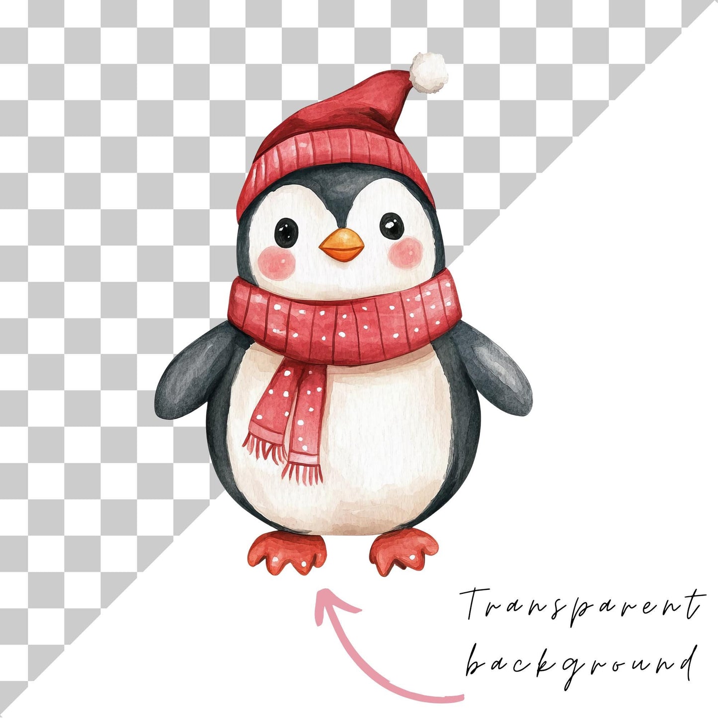 Watercolor Christmas Penguin Clipart