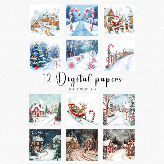 Candy Cane Lane Digital Papers