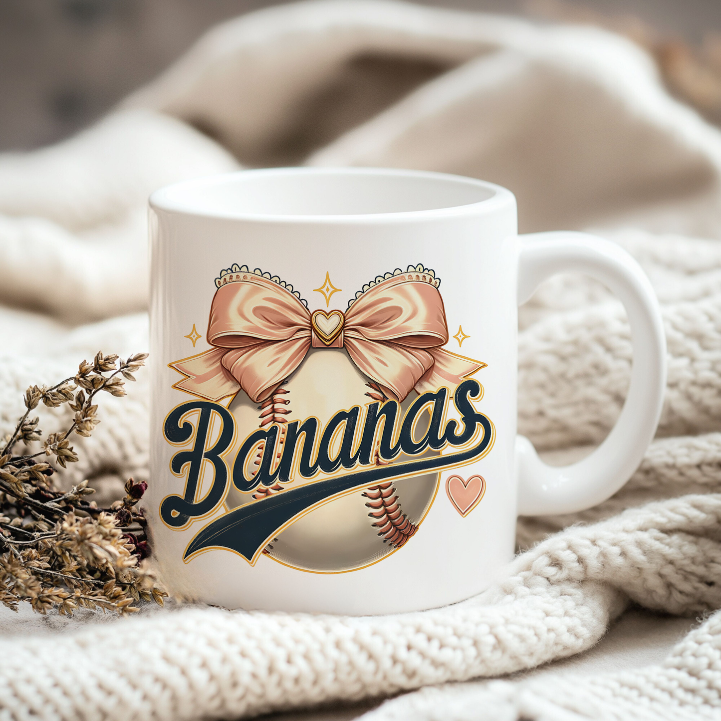 Bananas Baseball Coquette Bow PNG – Funny Mascot Sublimation Design