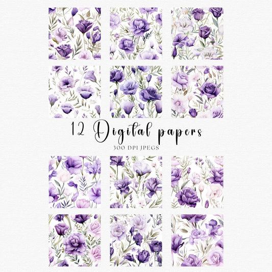 Papeles digitales florales en tonos morados claros y oscuros