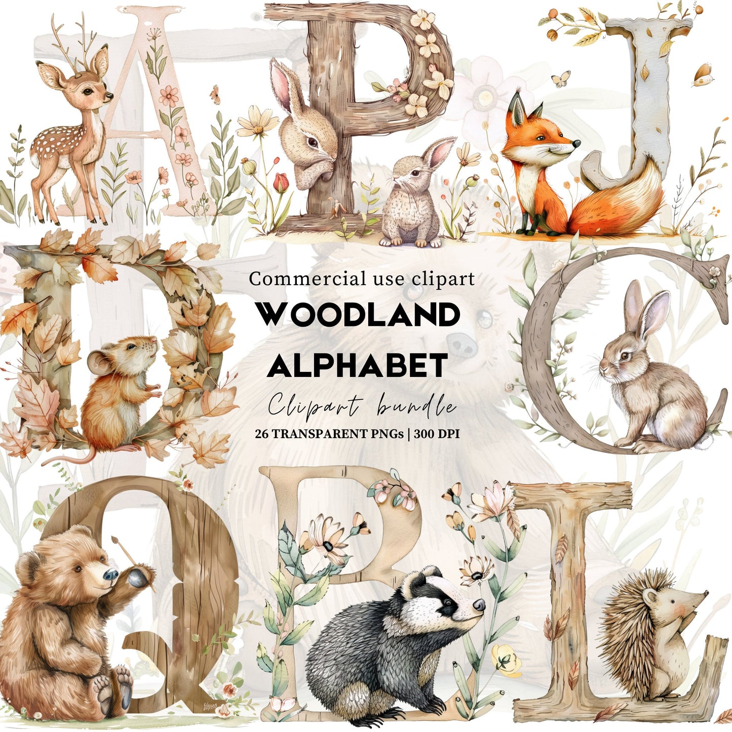 Woodland alphabet letter clipart