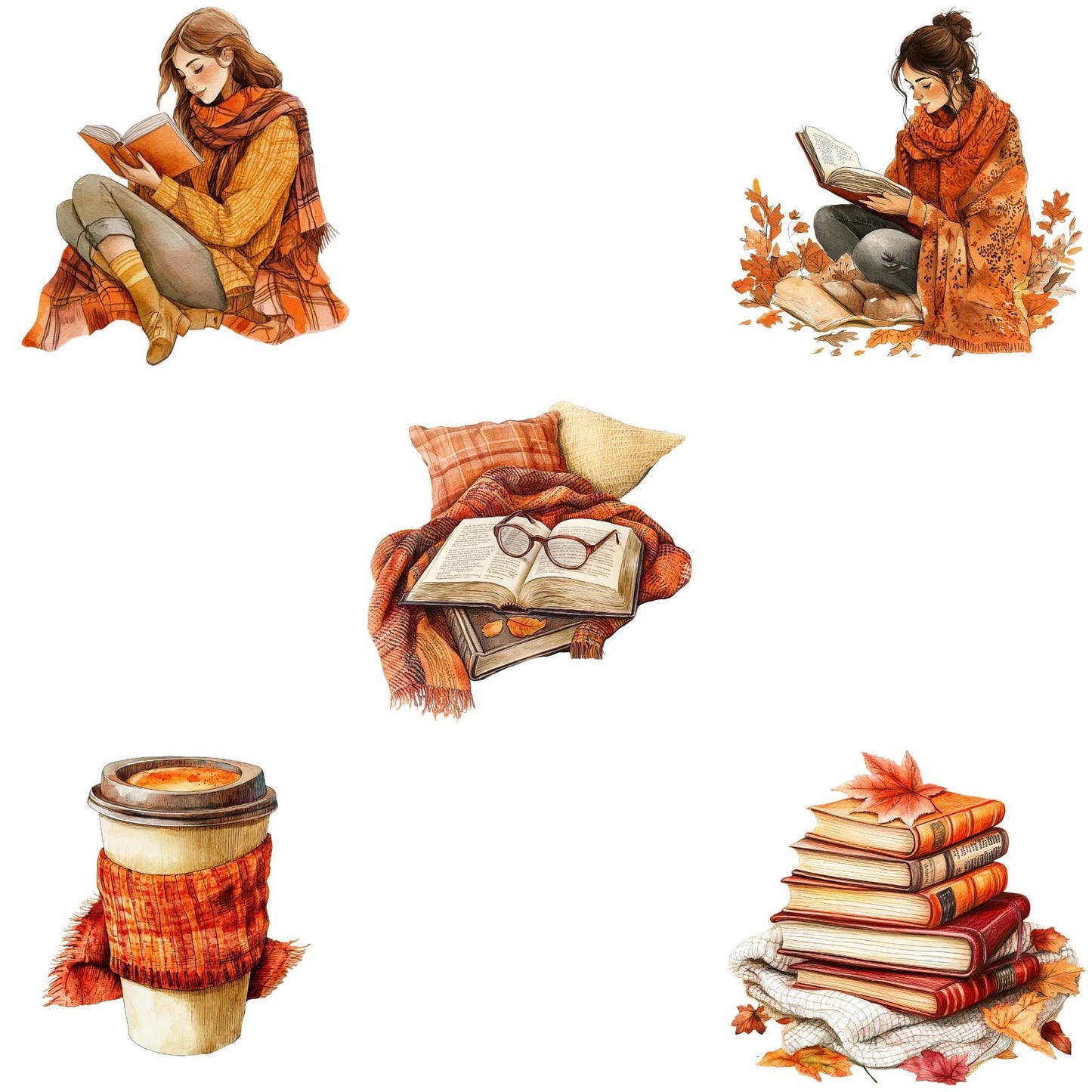 Watercolor Fall Bookish Clipart