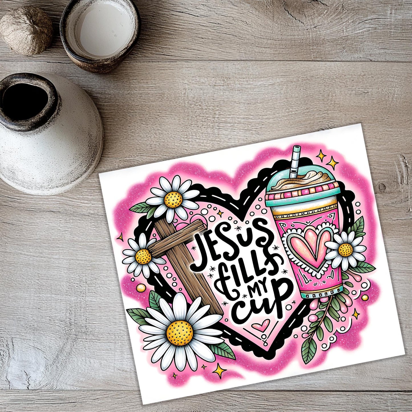 a picture of a heart with flowers and a cross