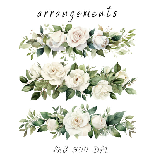 Clipart de rosa blanca y vegetación