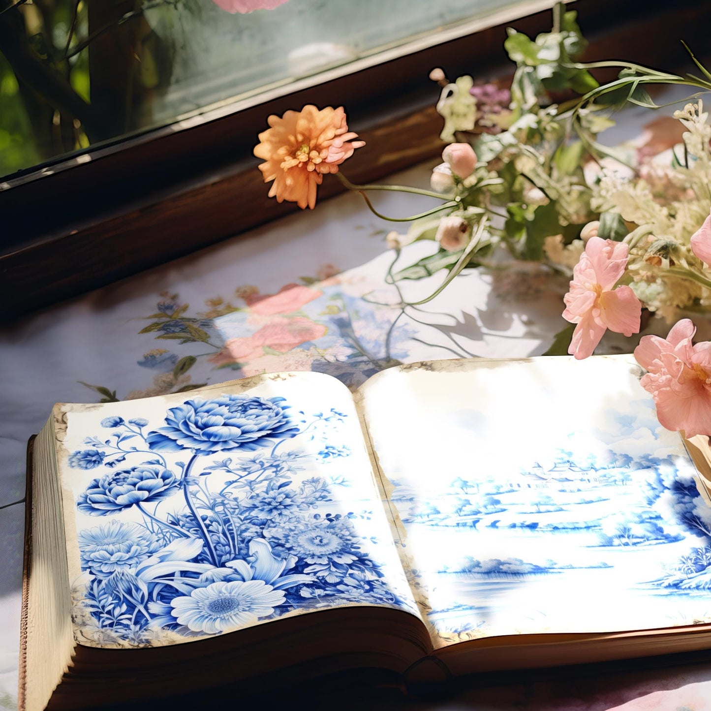 Blue Toile Junk Journal Pages