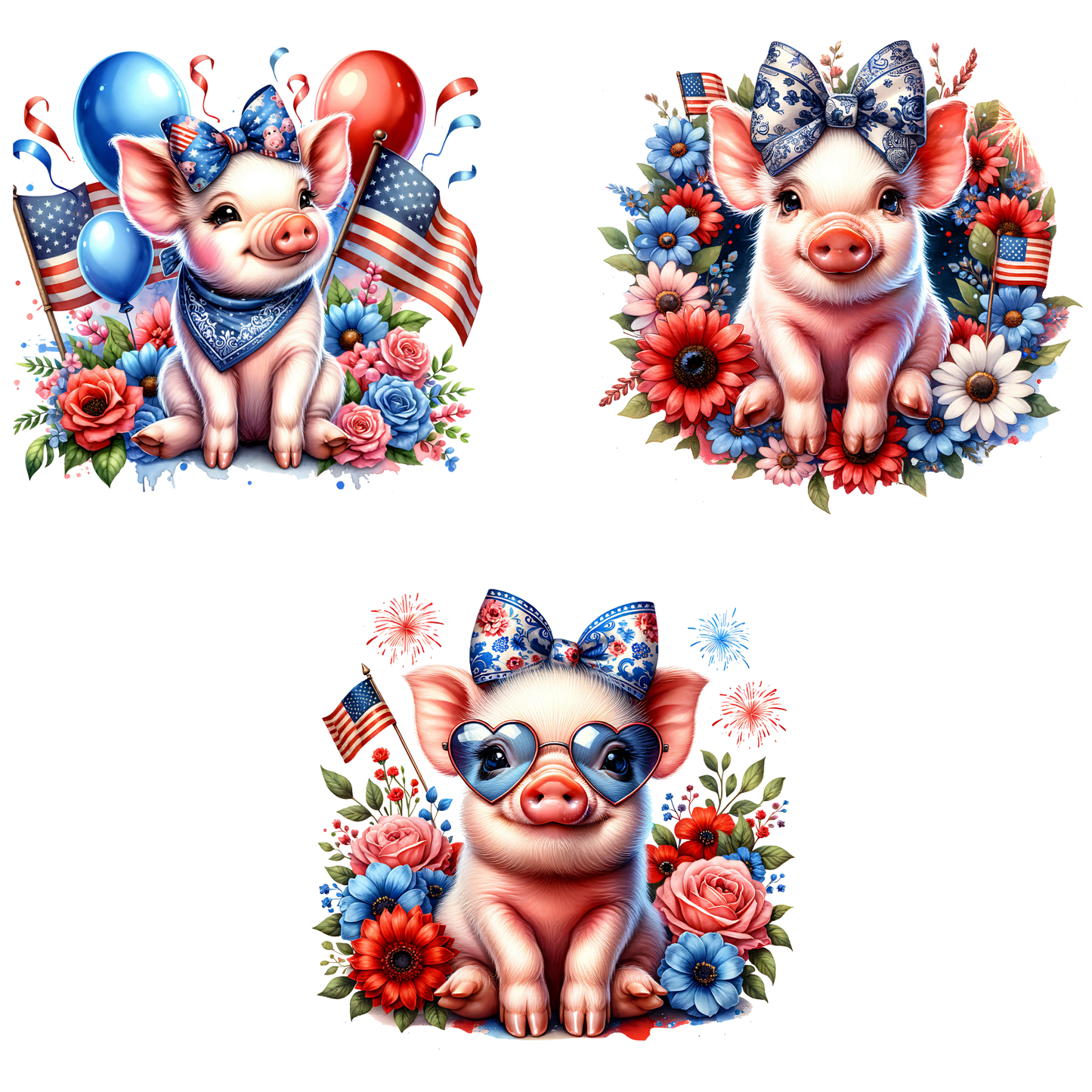 a set of three pictures of a pig