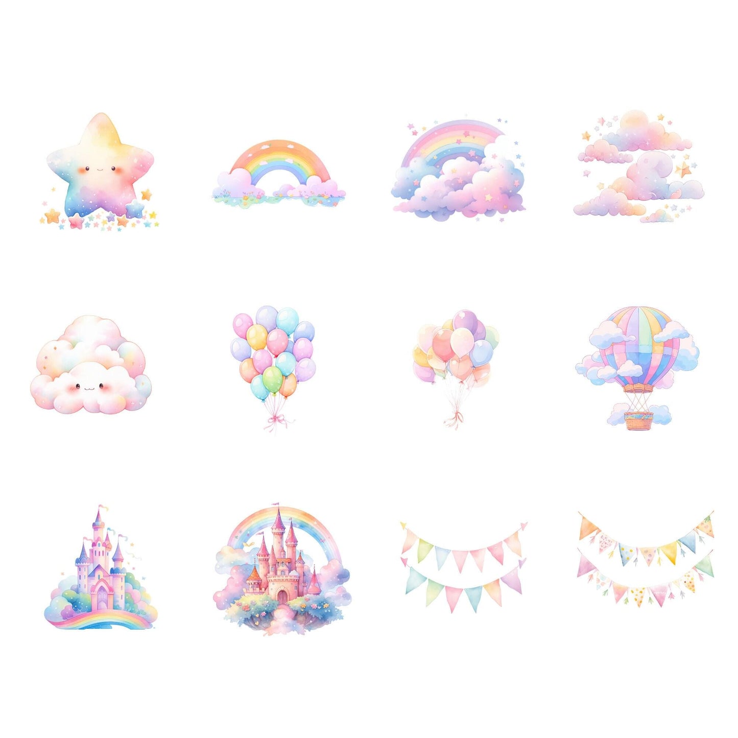 Watercolor Cute Pastel Unicorn Clipart