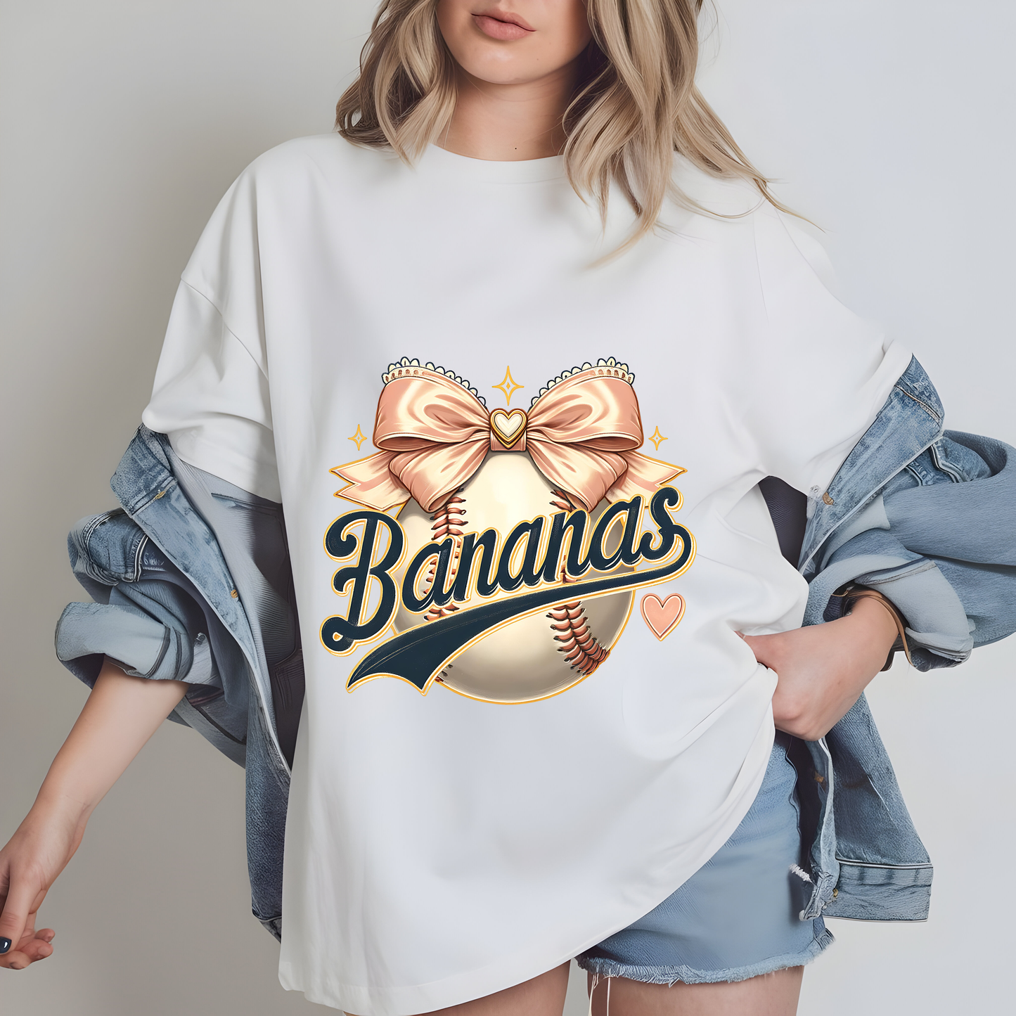 Bananas Baseball Coquette Bow PNG – Funny Mascot Sublimation Design