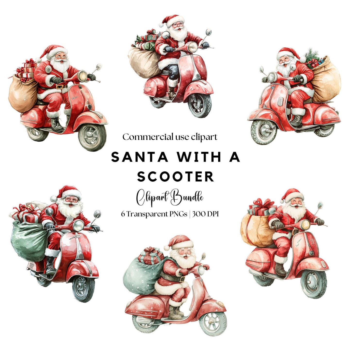 Santa with a scooter clipart