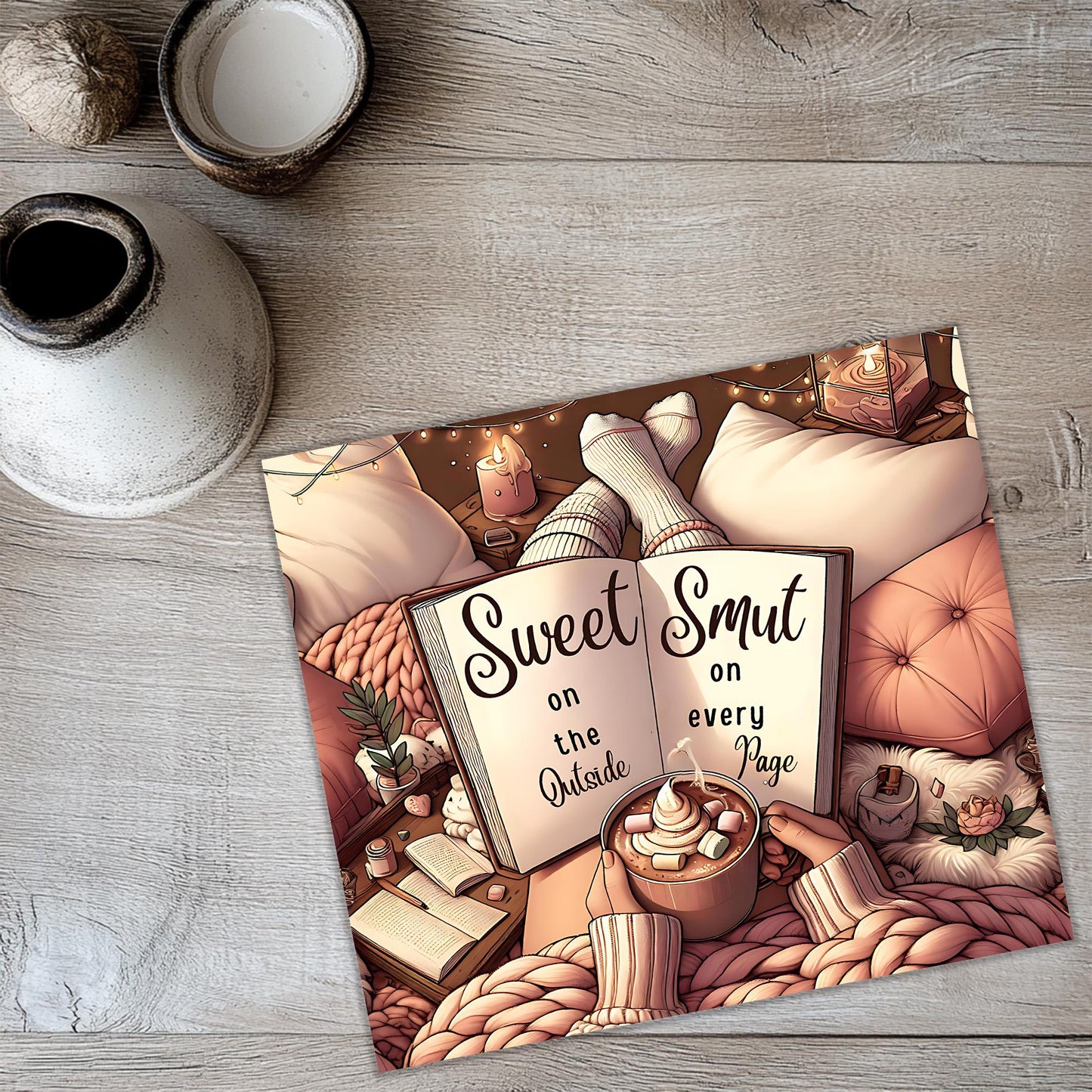 a card with a picture of a cup of coffee
