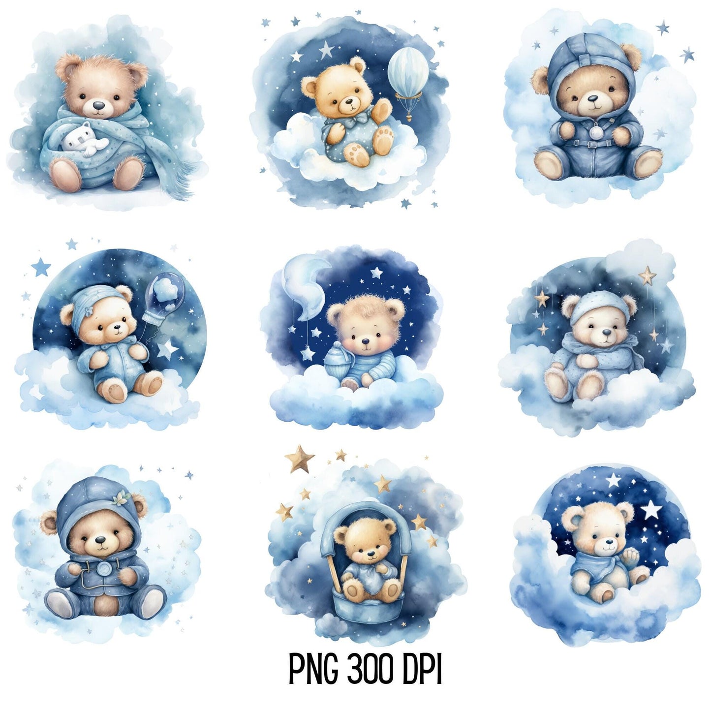 Blue Sleeping Teddy Bear Clipart