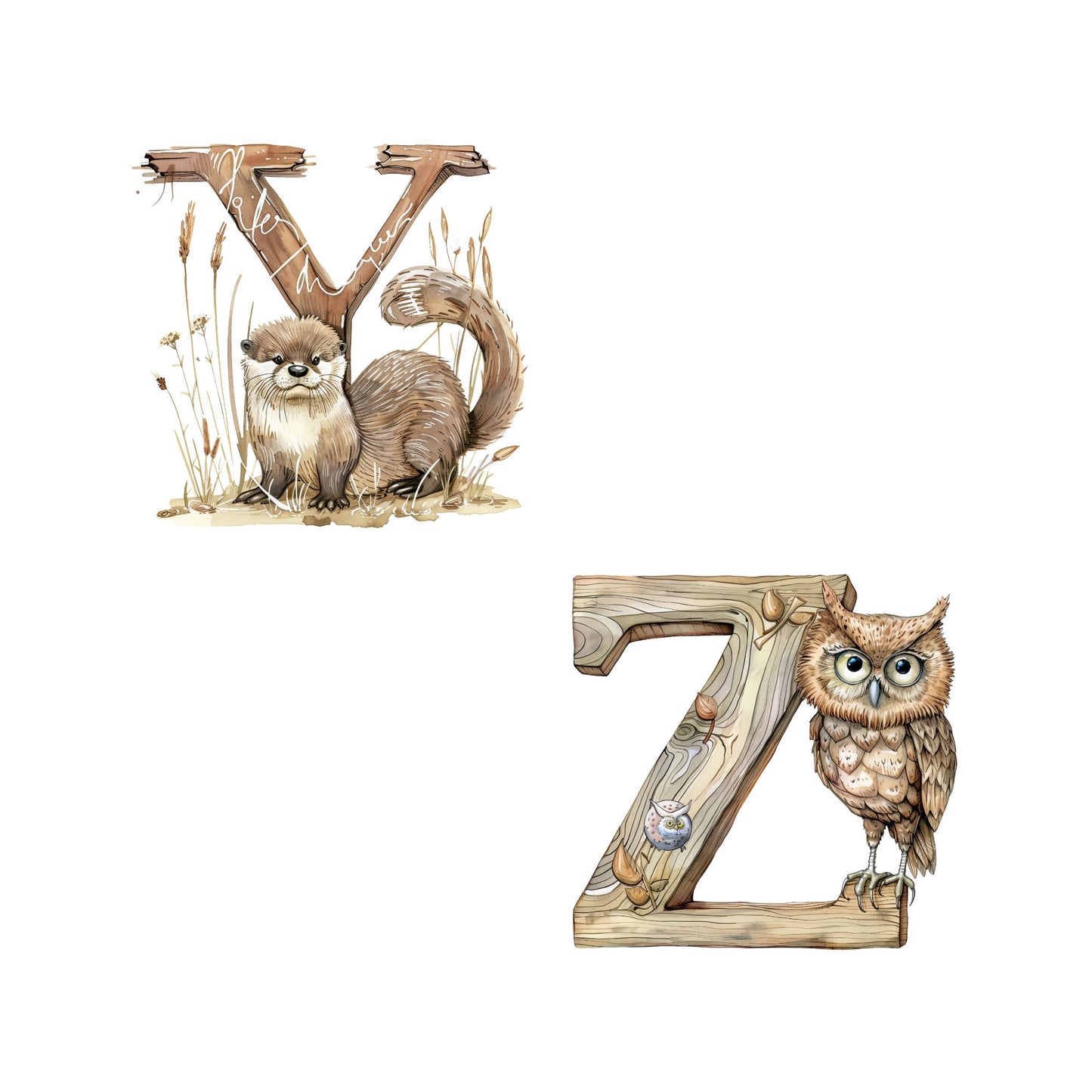 Woodland alphabet letter clipart