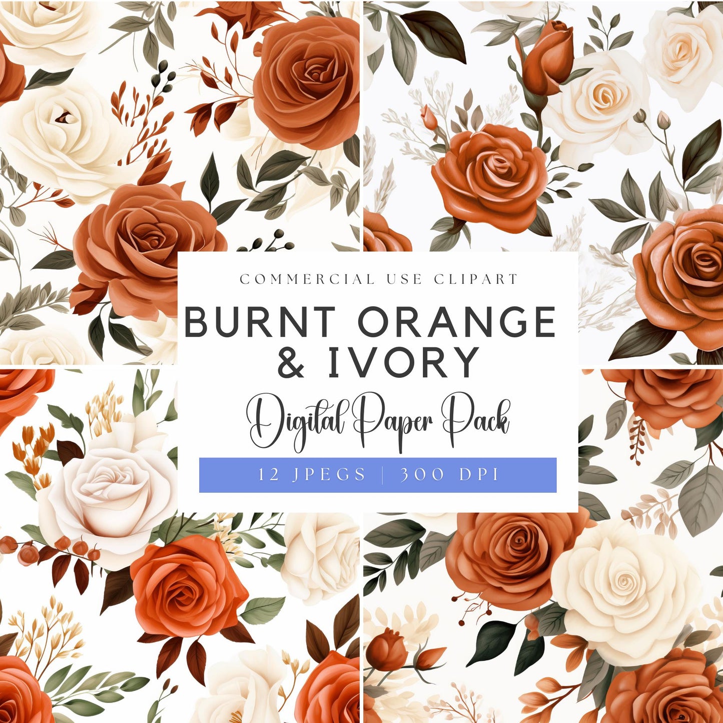 Burnt Orange & Ivory Digital Papers