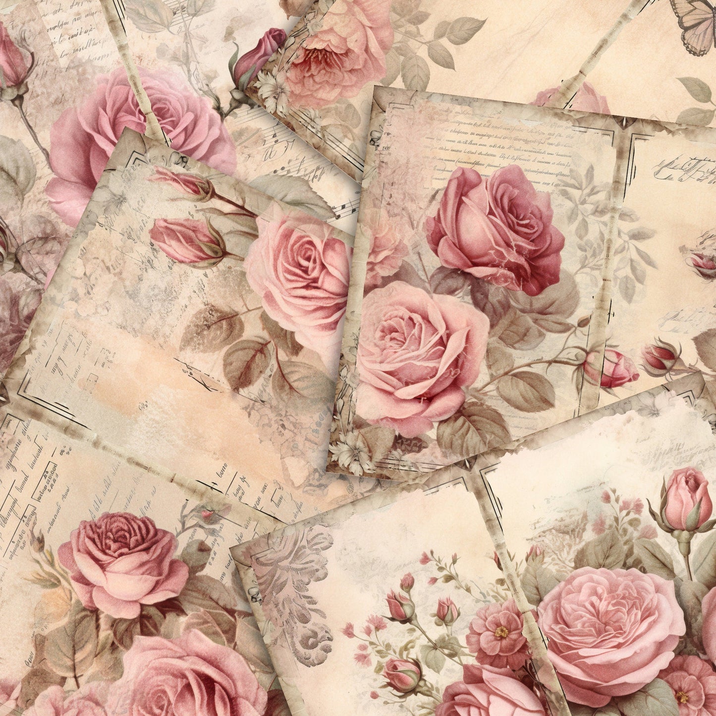 Dusty Pink Floral Junk Journal Pages