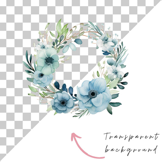 Blue Floral Wreath Clipart Single