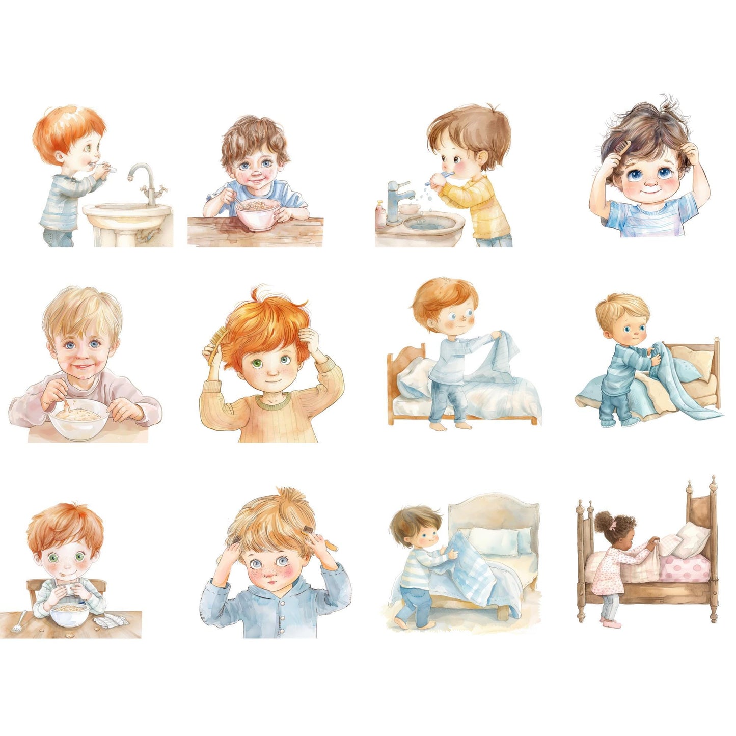 Watercolor Morning Routine Clipart