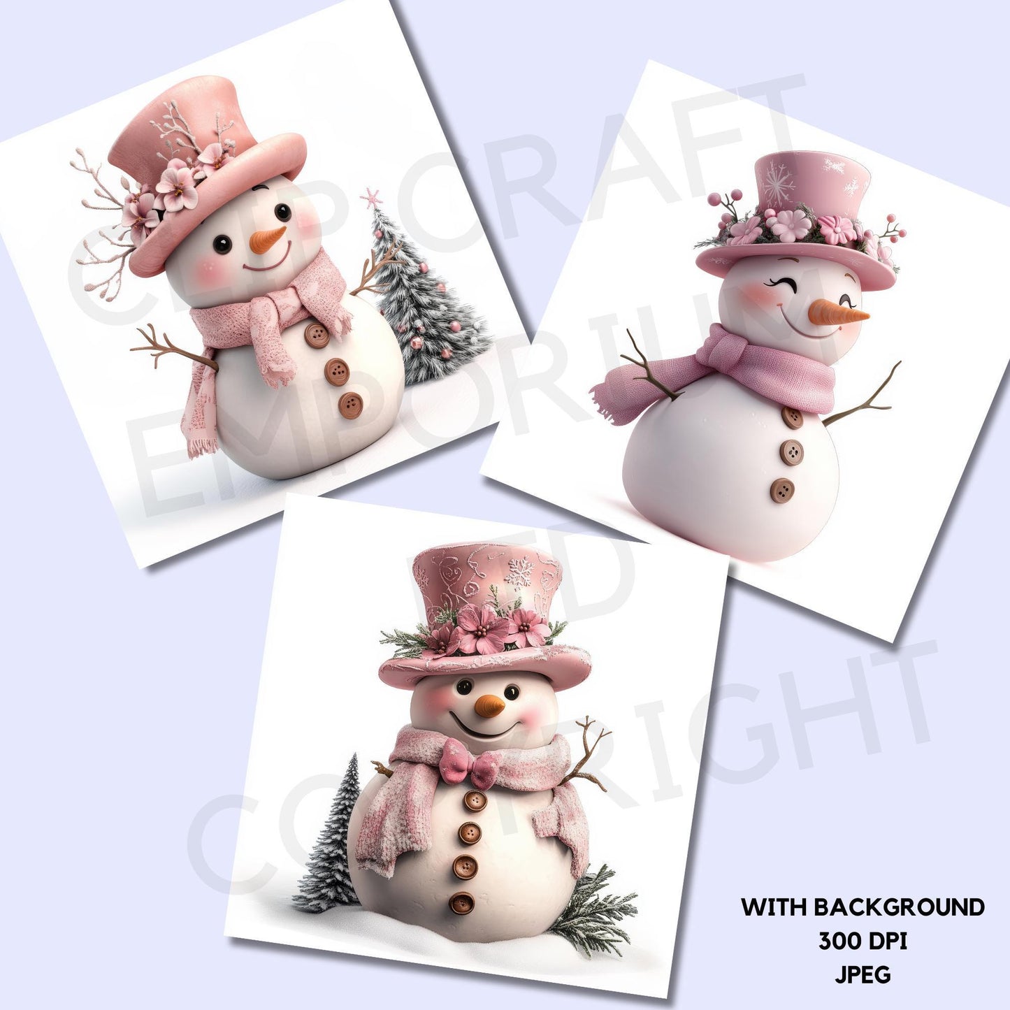 15 Pink Snowmen Clipart
